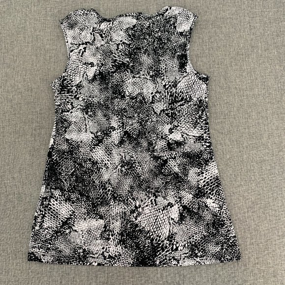 Dana Buchman Sleeveless Blouse Snake Print Black White Small Cowl Neck Gold Pins - Picture 12 of 15